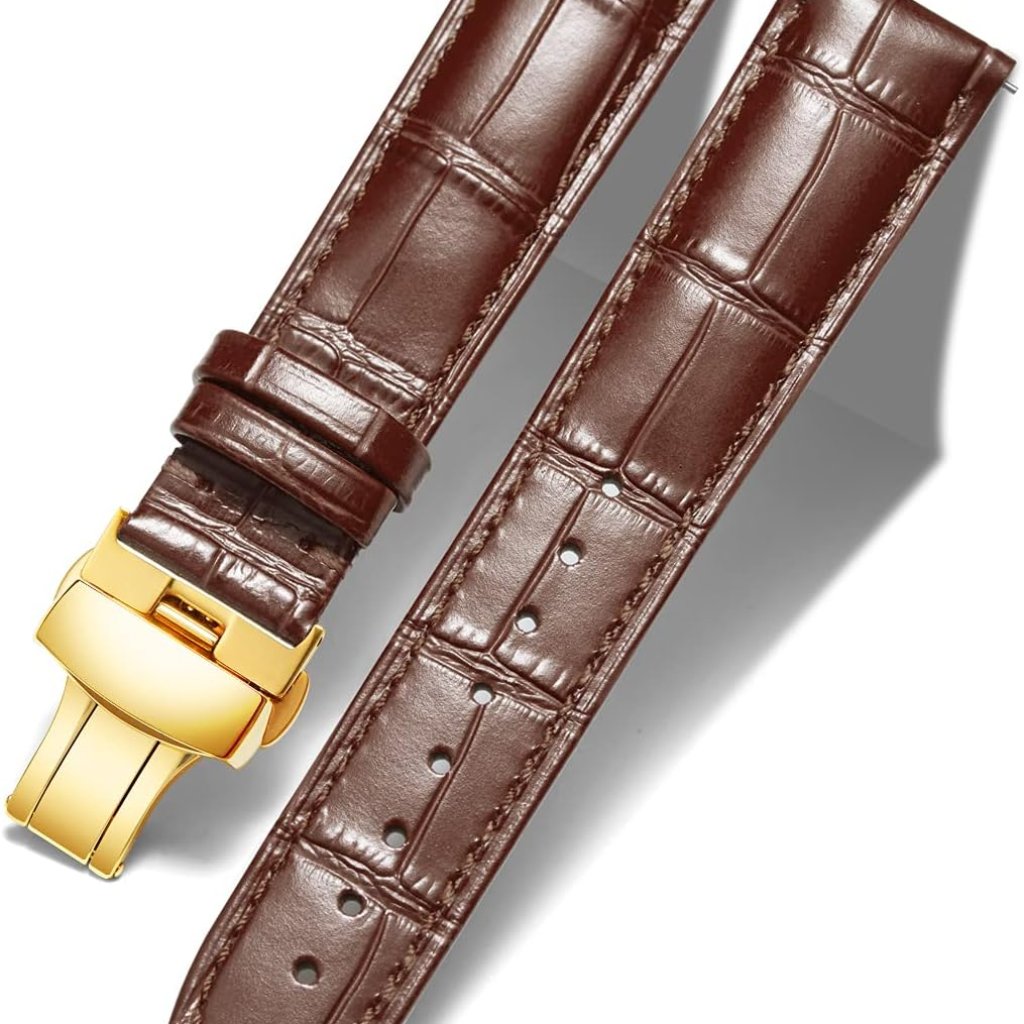 Leather Watch Strap Quick Release Strap With Gold Butterfly Deployment Buckle 12